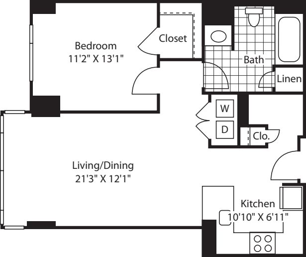 1 Bed (South) - 792 HC floorplan