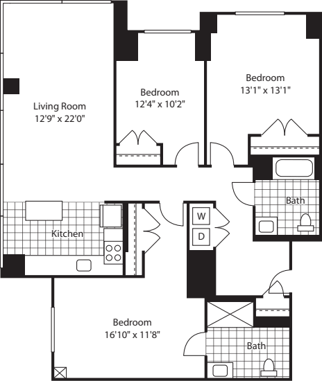 3 Bed (North)- 1500 Unit 324-624 floorplan