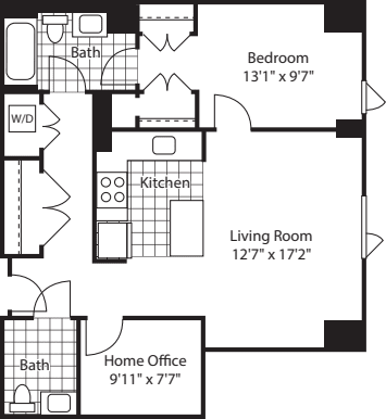 1 Bed (North) - 932 floorplan