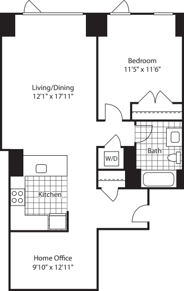 1 Bed with Office (North) floorplan