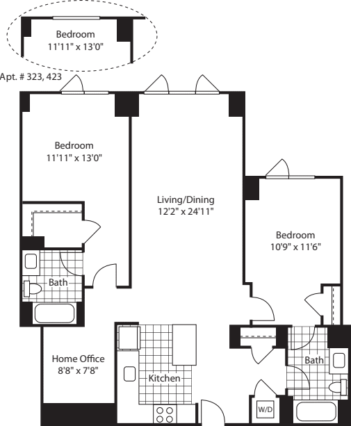 2 Bed with Office (North) - 1204 floorplan