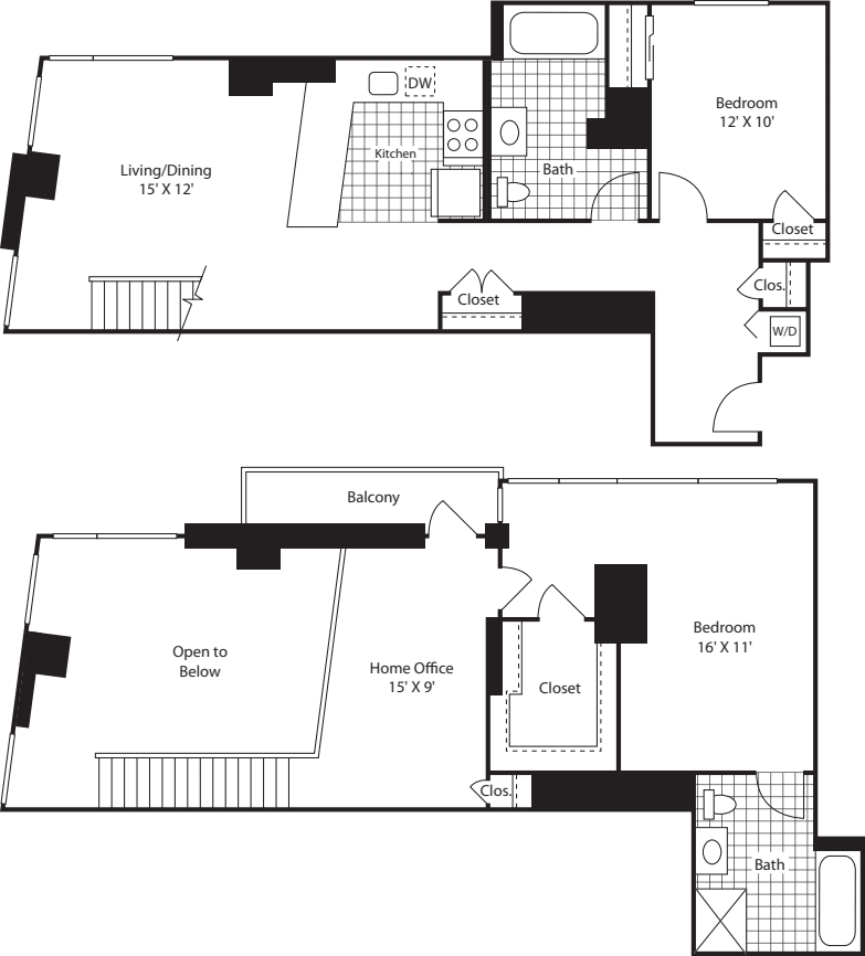 Two Bedroom Duplex with Home-Office