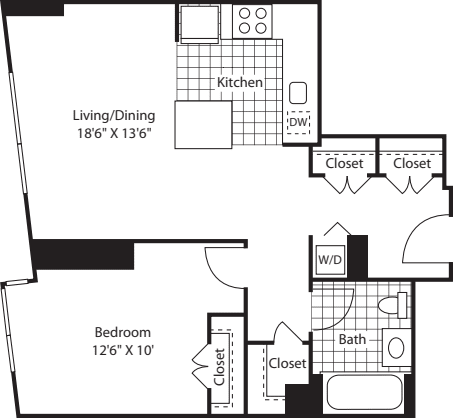One Bedroom Lkit FL 10_698 floorplan