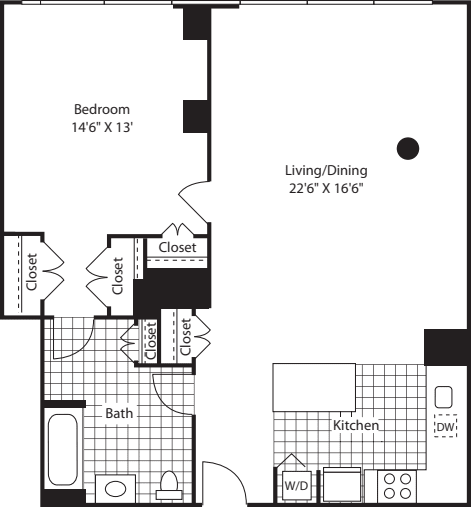 One Bed_982 Lkit Fl 10 floorplan
