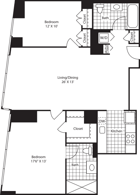 Two Bedroom ShwrMstr FL 47-49 floorplan