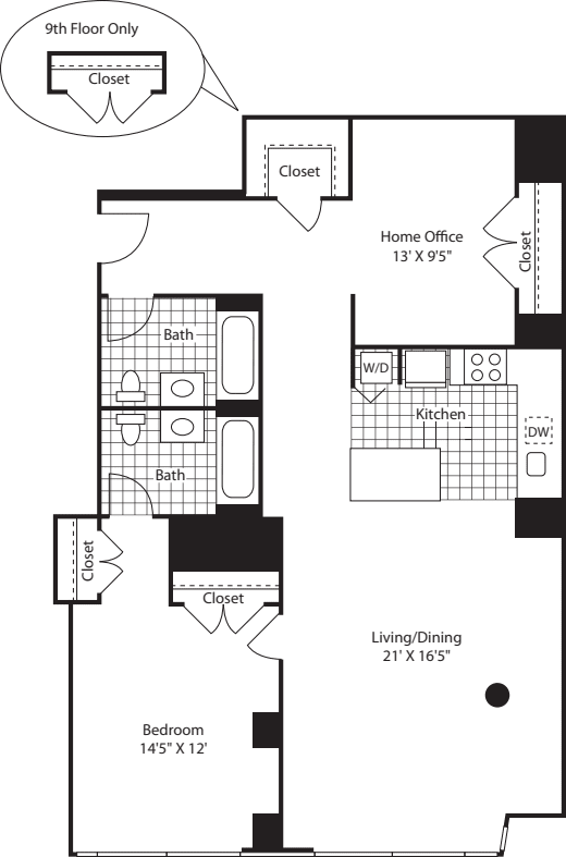 One Bedroom Home office 3-5-7-9_1257 floorplan