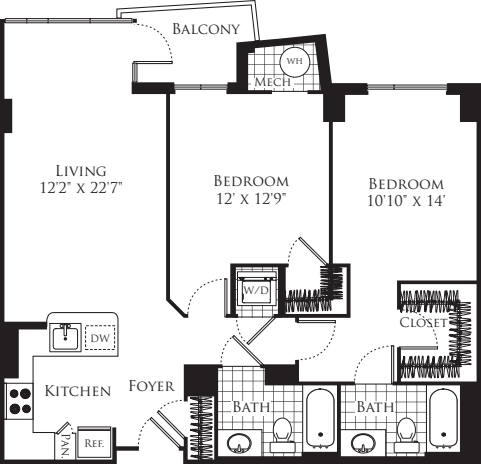 2 Bedroom- 1097 floorplan