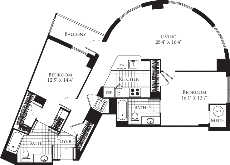 2 Bedroom- 1169 floorplan