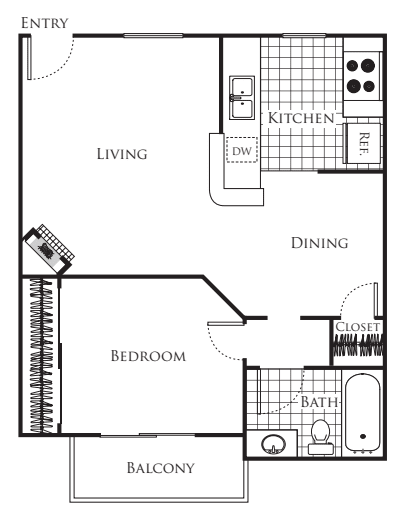Large 1 bedroom floorplan