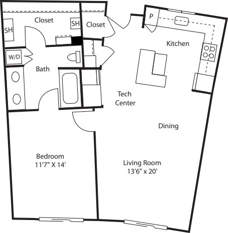 One Bedroom 885 floorplan