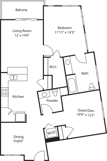 One Bedroom with Den 1040 floorplan