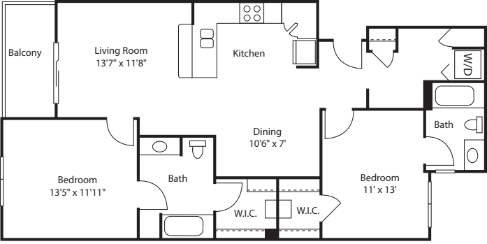 Two Bedroom 1082 floorplan