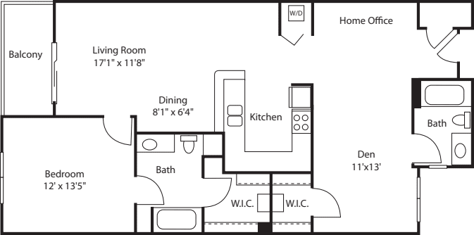 One Bedroom With Den 1125 floorplan