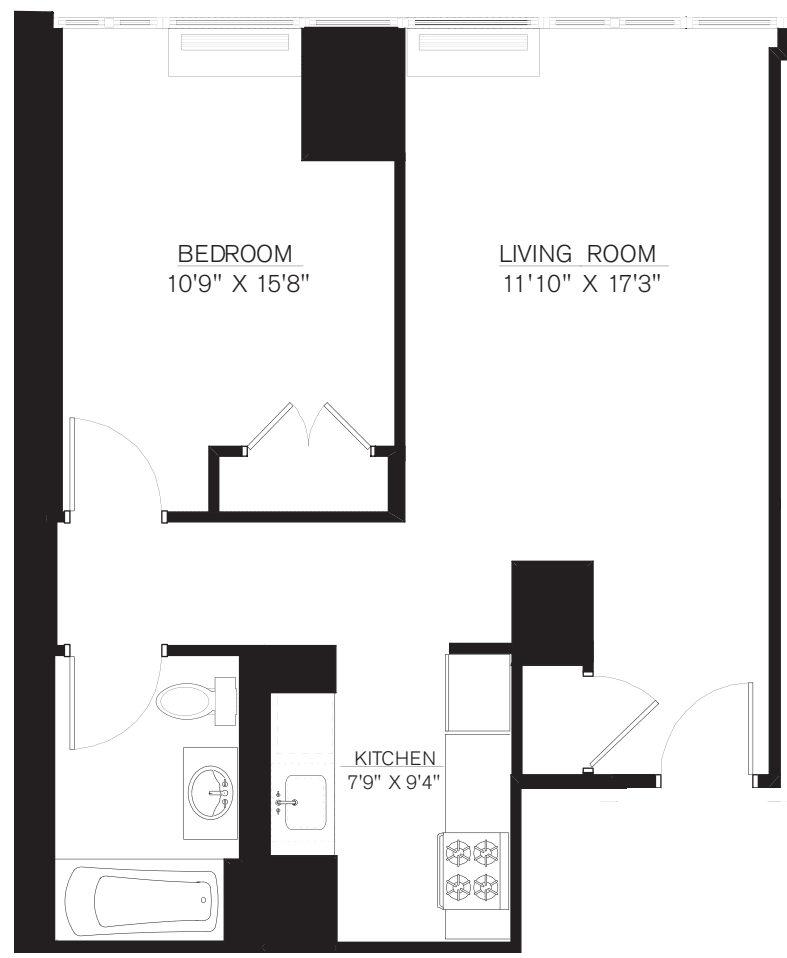 1 Bedroom A Line floors 5-7 floorplan