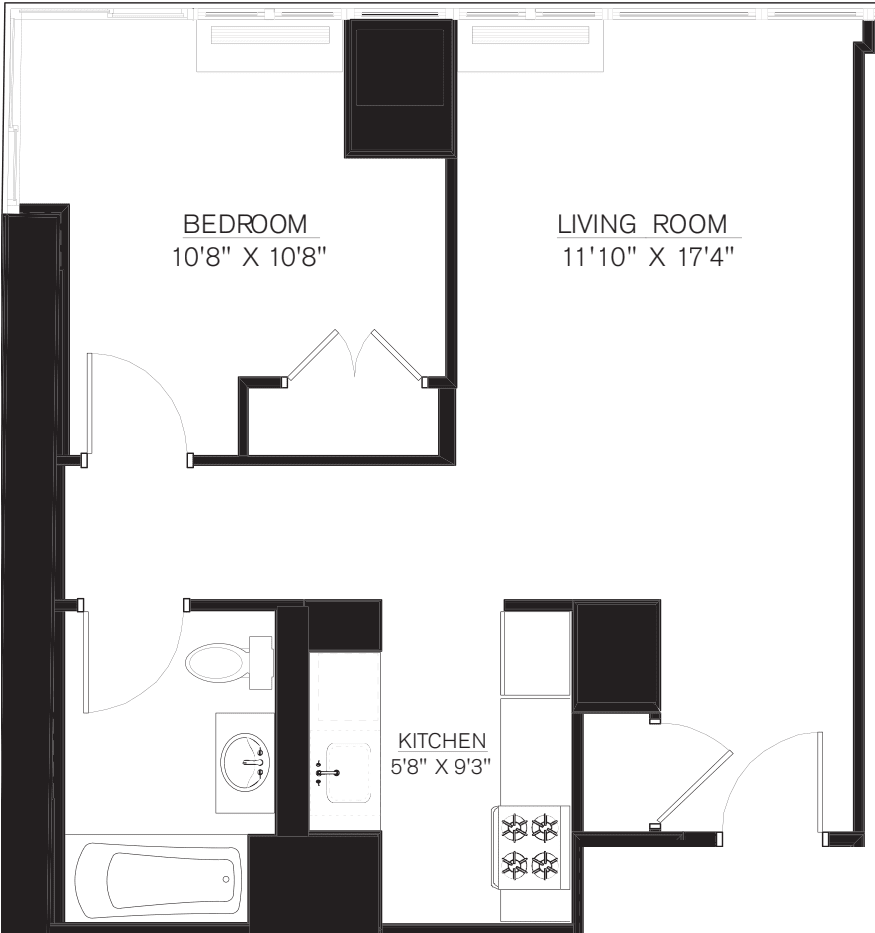 1 Bedroom A Line floors 17-41 floorplan