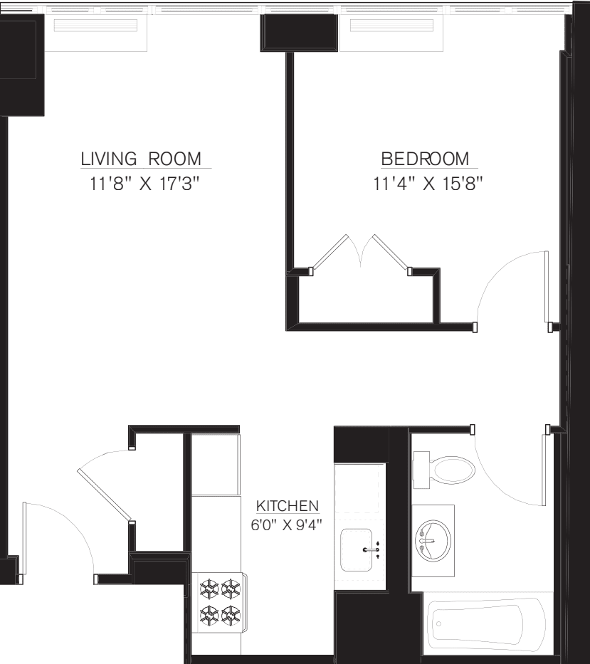 1 bedroom F Line floors 8-16