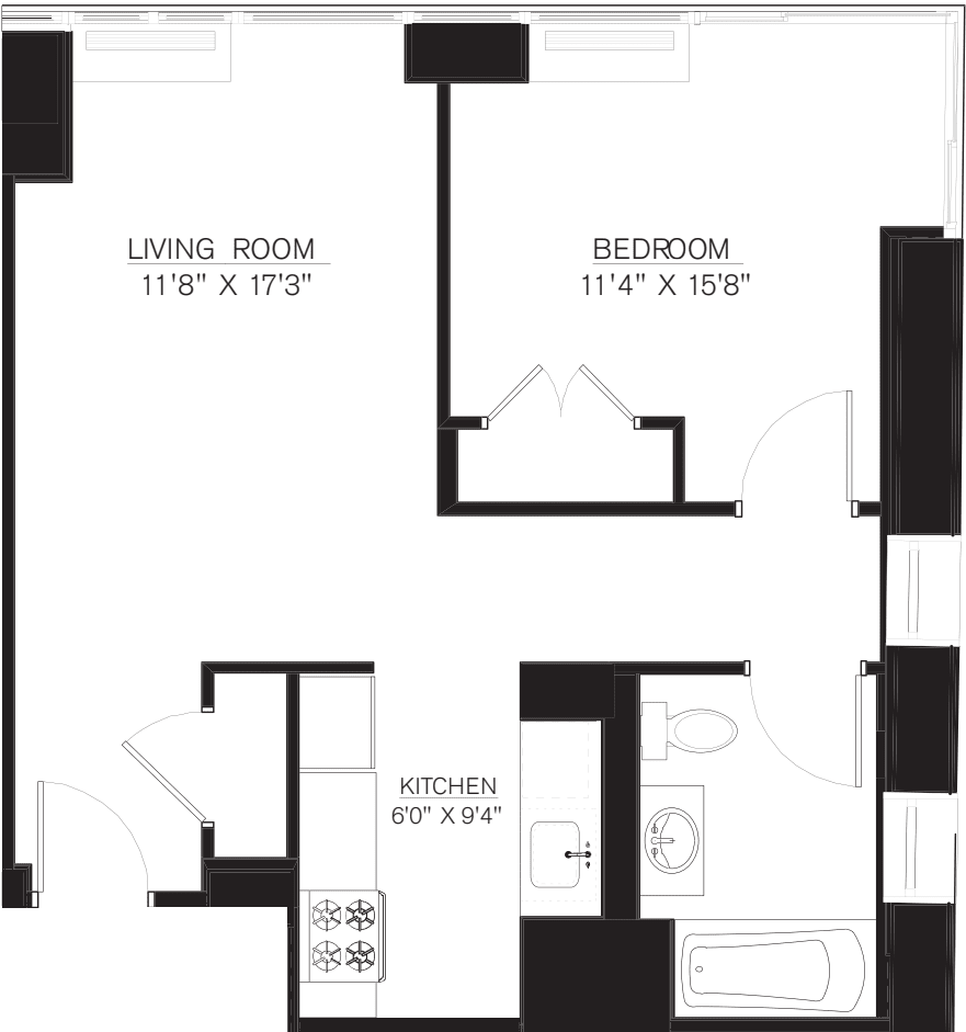 1 bedroom F Line floors 17-41