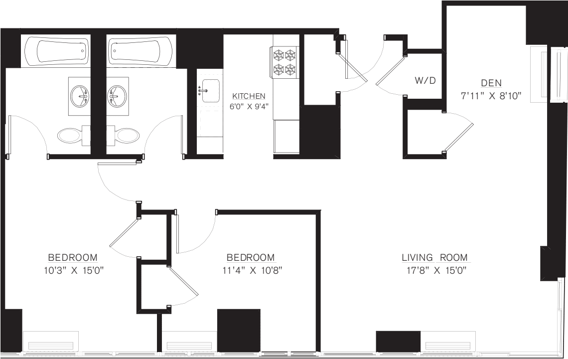 2 bedroom with Den F Line floors 42-50