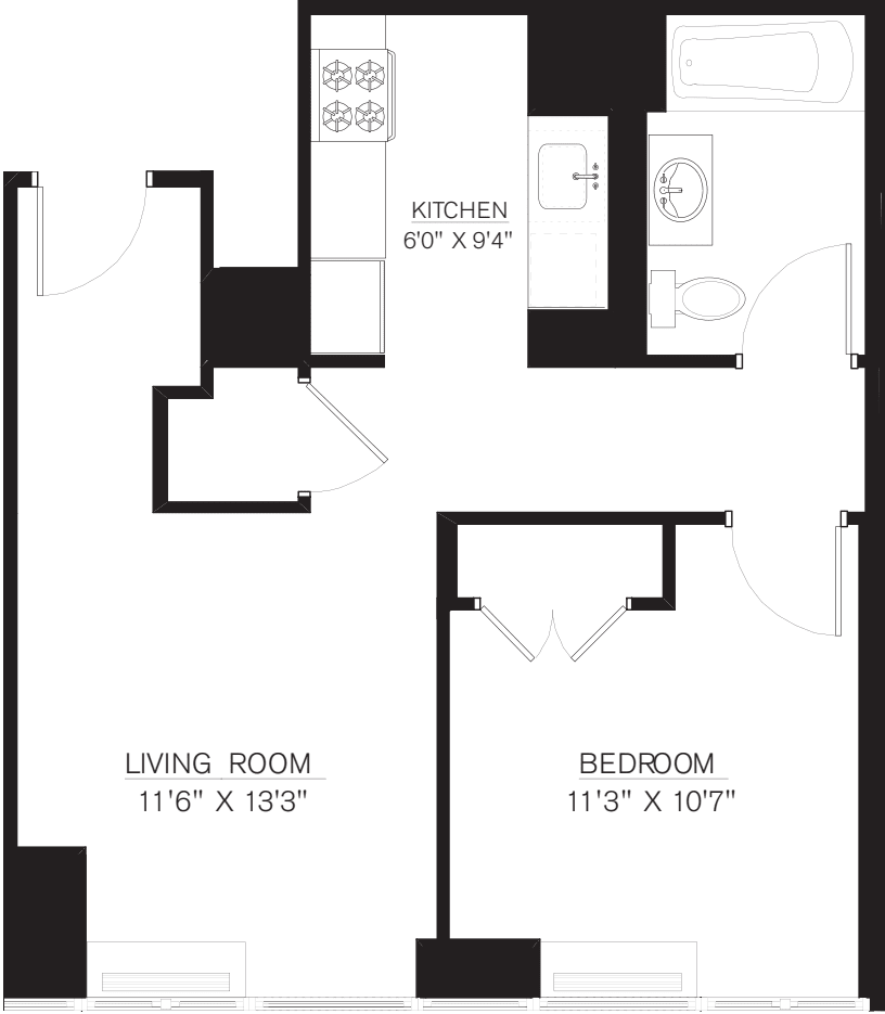 1 Bedroom G Line floors 9-16 floorplan