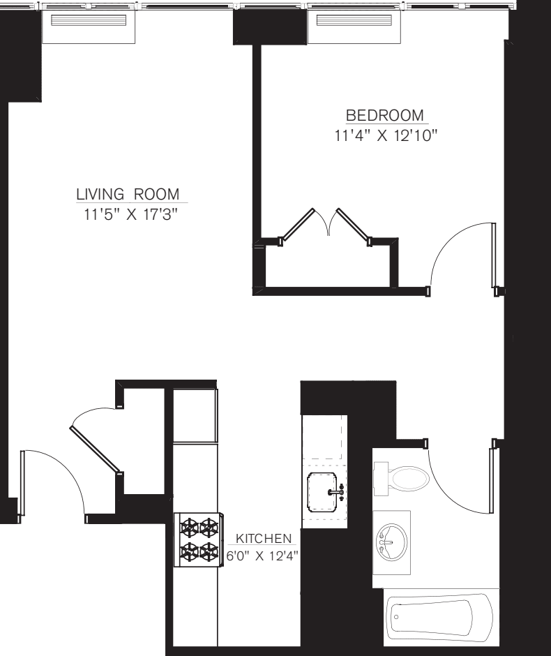 1 Bedroom F Line floors 6-7