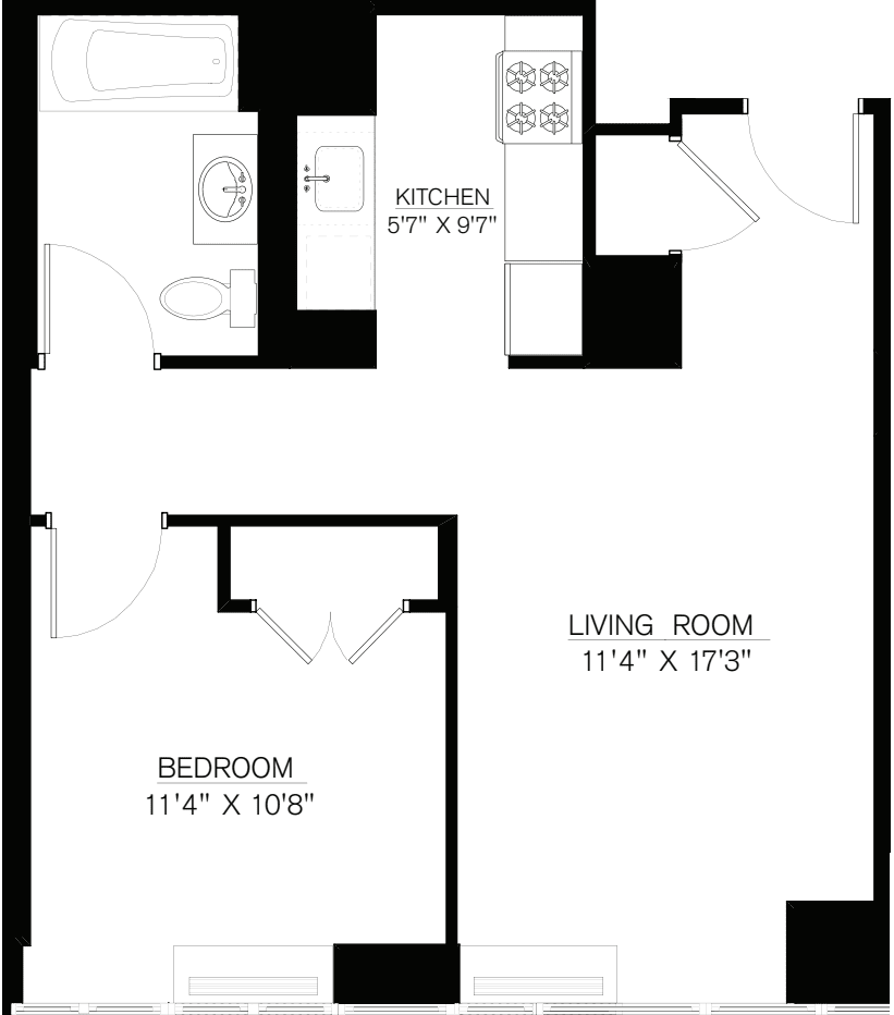 1 Bedroom L Line floors 9-16