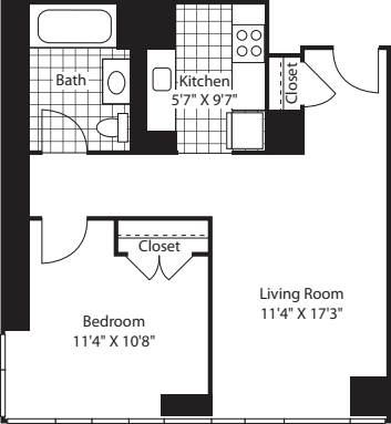 1 Bedroom L Line floors 17-41 floorplan