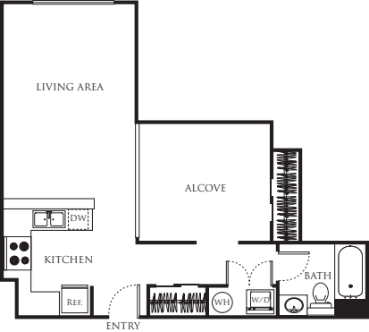 Studio with Alcove 700 floorplan