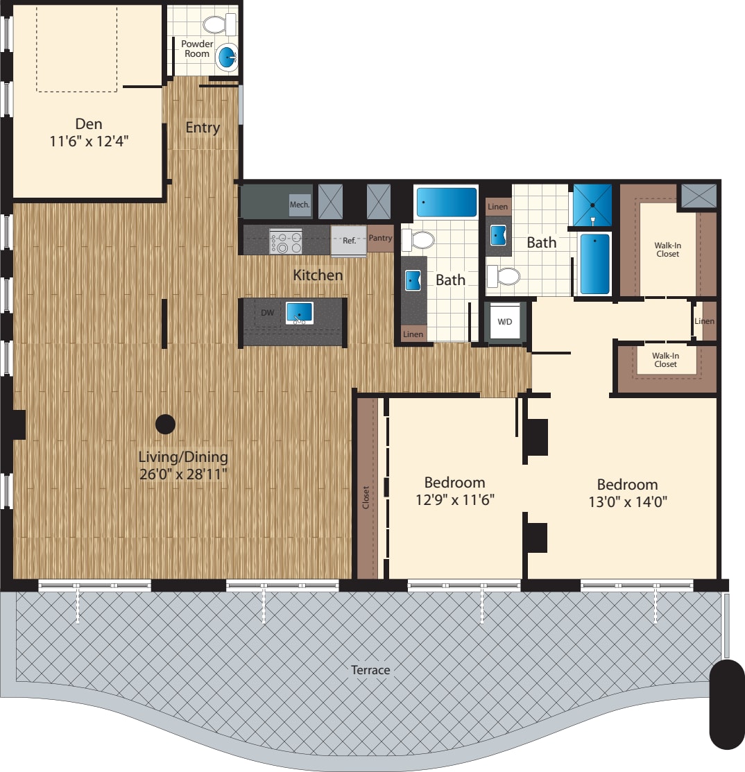 Two Bedroom+Den PH B 1964 floorplan