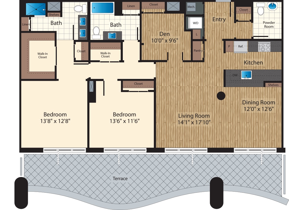 Two Bedroom+Den PH B 1717 floorplan