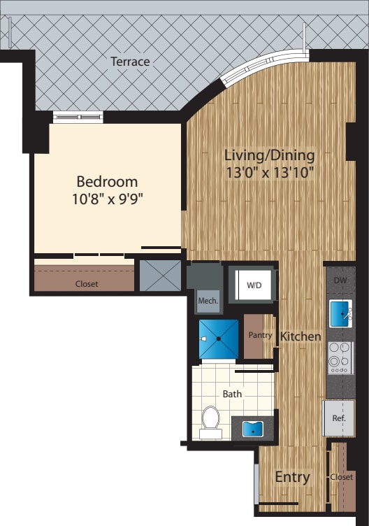 One Bedroom E 732 floorplan