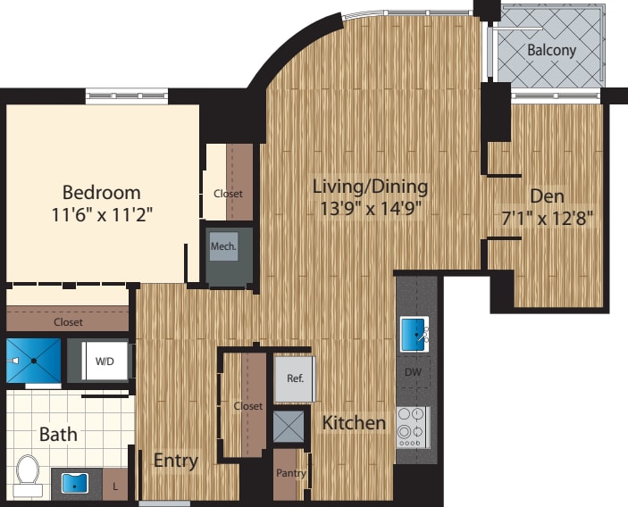 One Bedroom+Den J 887 floorplan