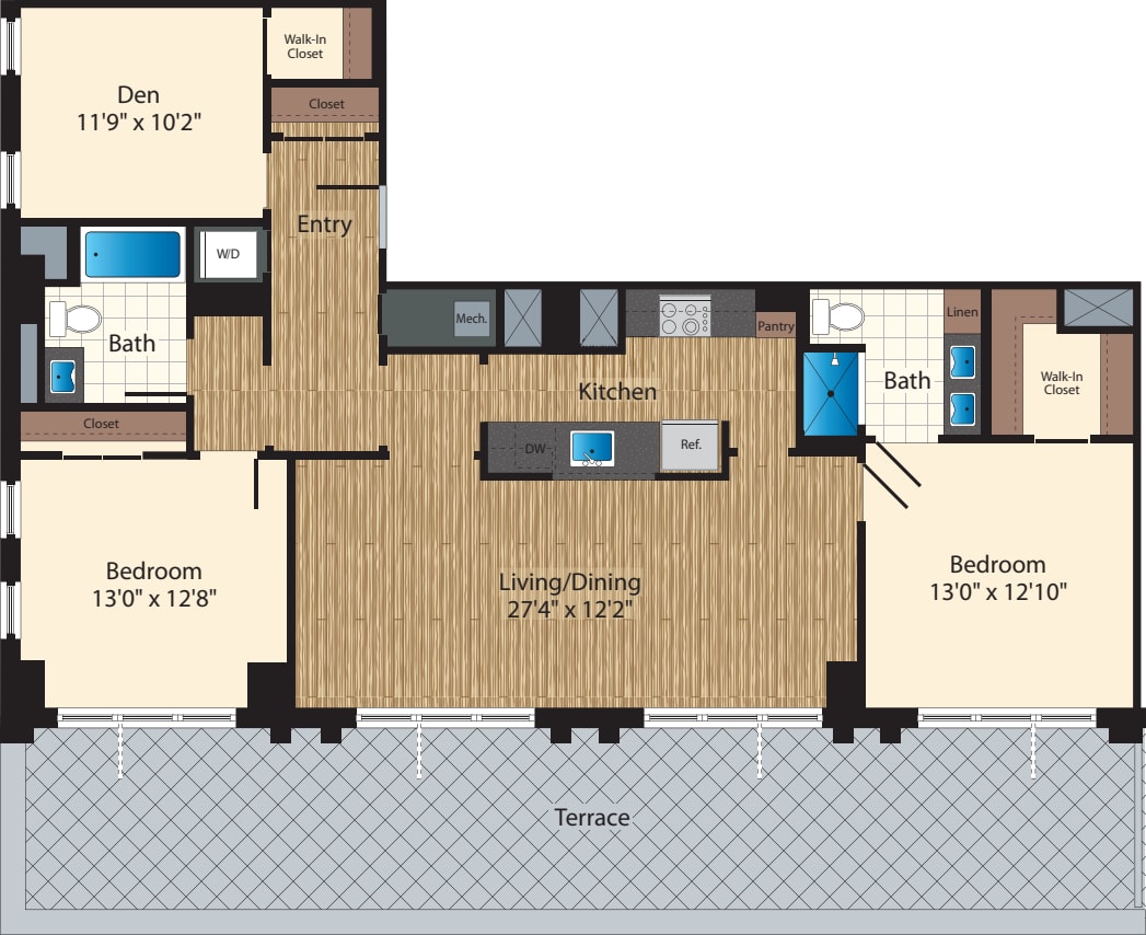 PH Two Bedroom+ Den B 1415 floorplan