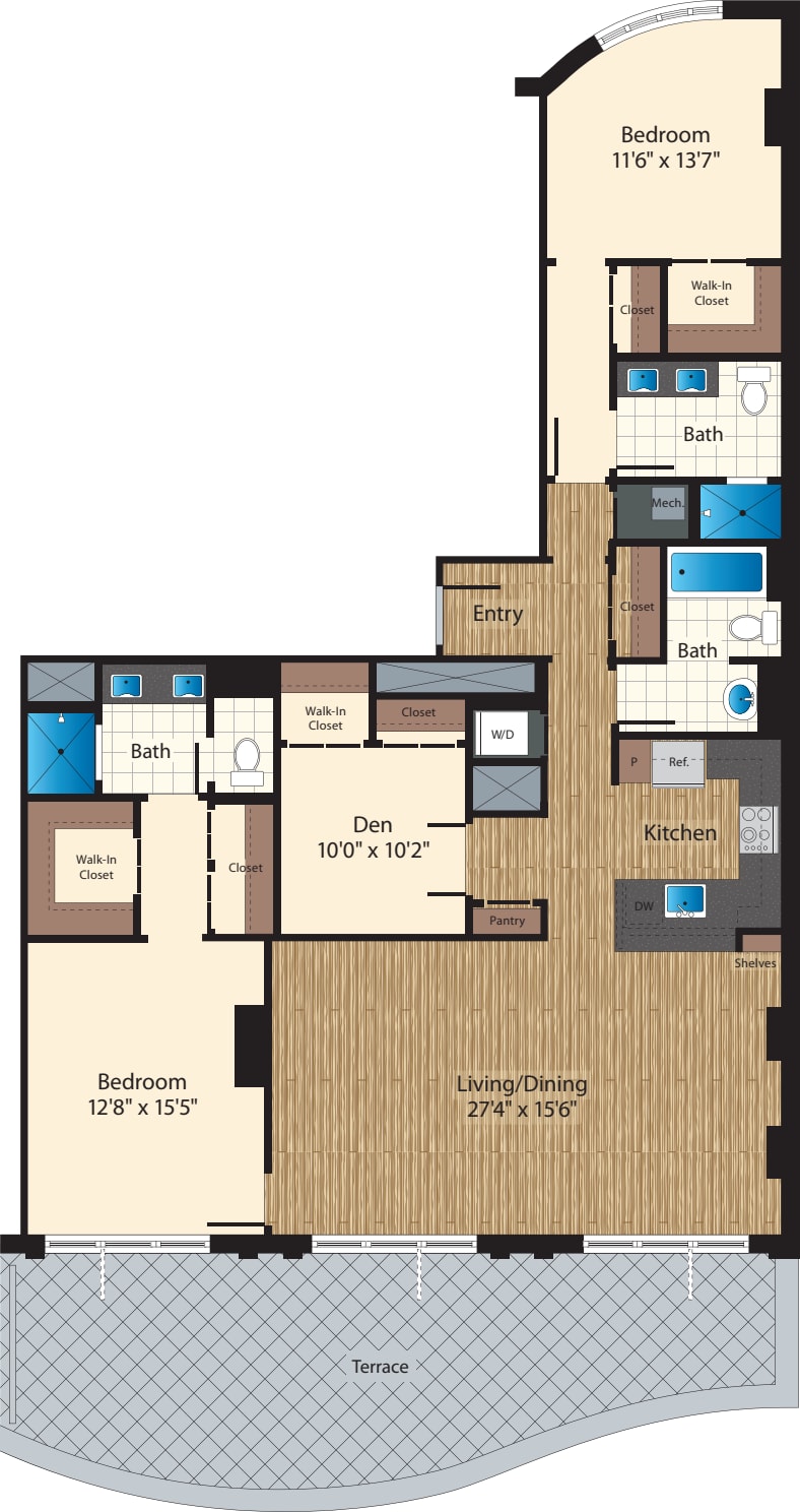 PH Two Bedroom+ Den B 1763 floorplan