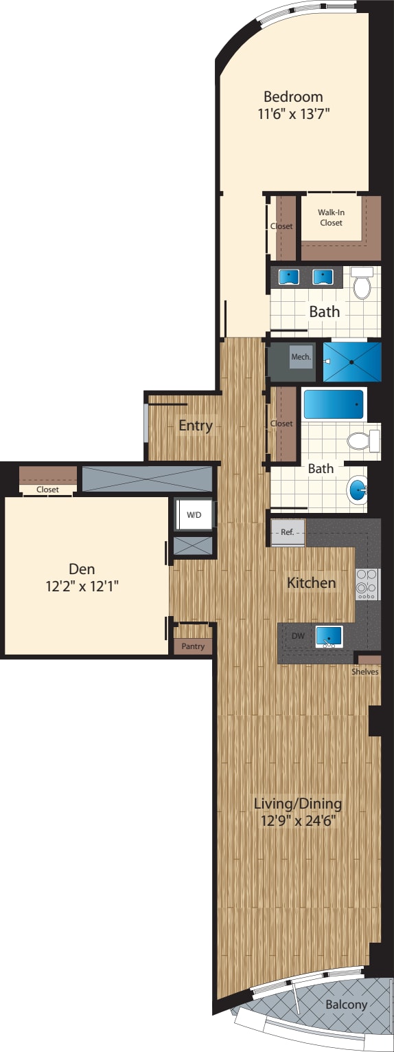 One Bedroom+Den J 1293 floorplan