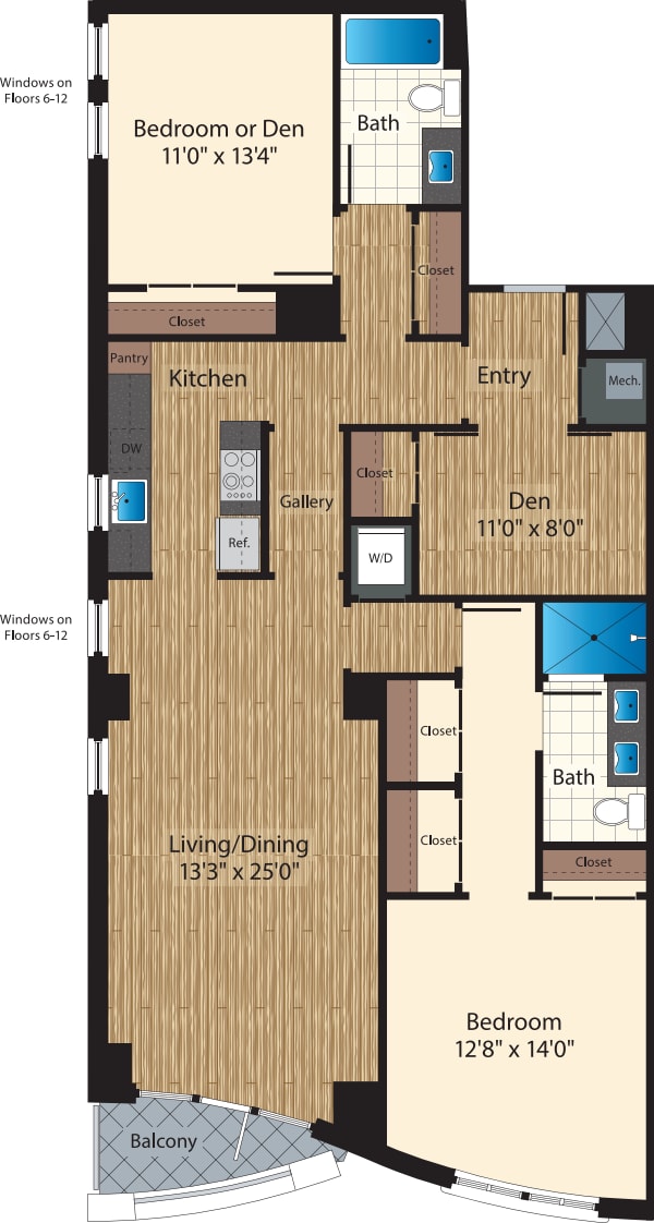 Two Bedroom+Den Two Bath B 1493