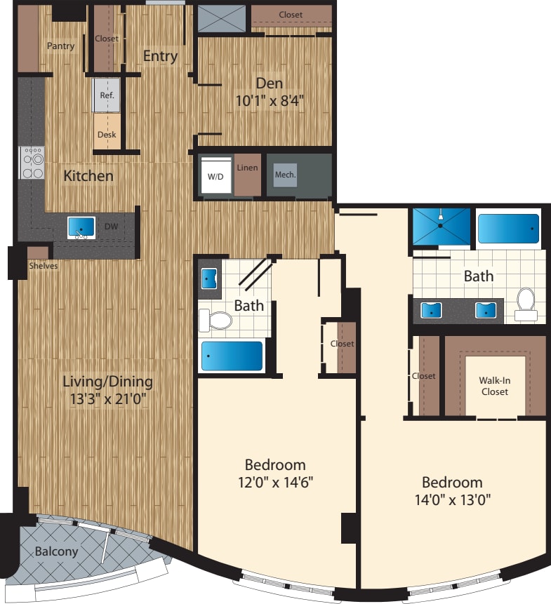 Two Bedroom+Den B 1529 floorplan