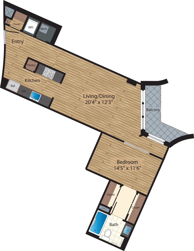 One Bedroom E 823A floorplan