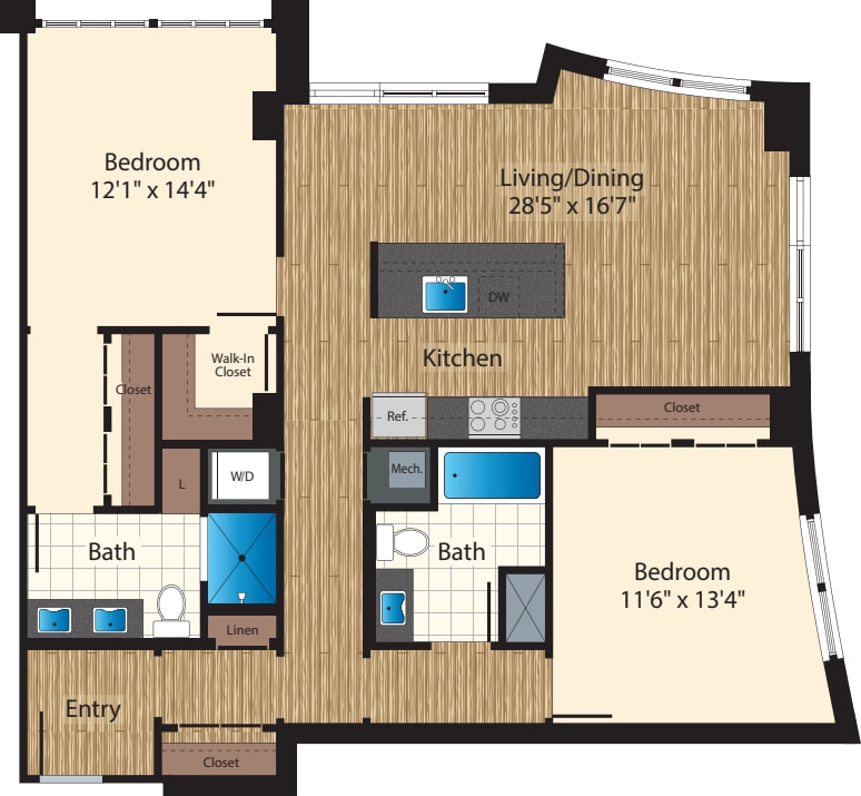 Two Bedroom Two Bath H 1340 No Balc. floorplan