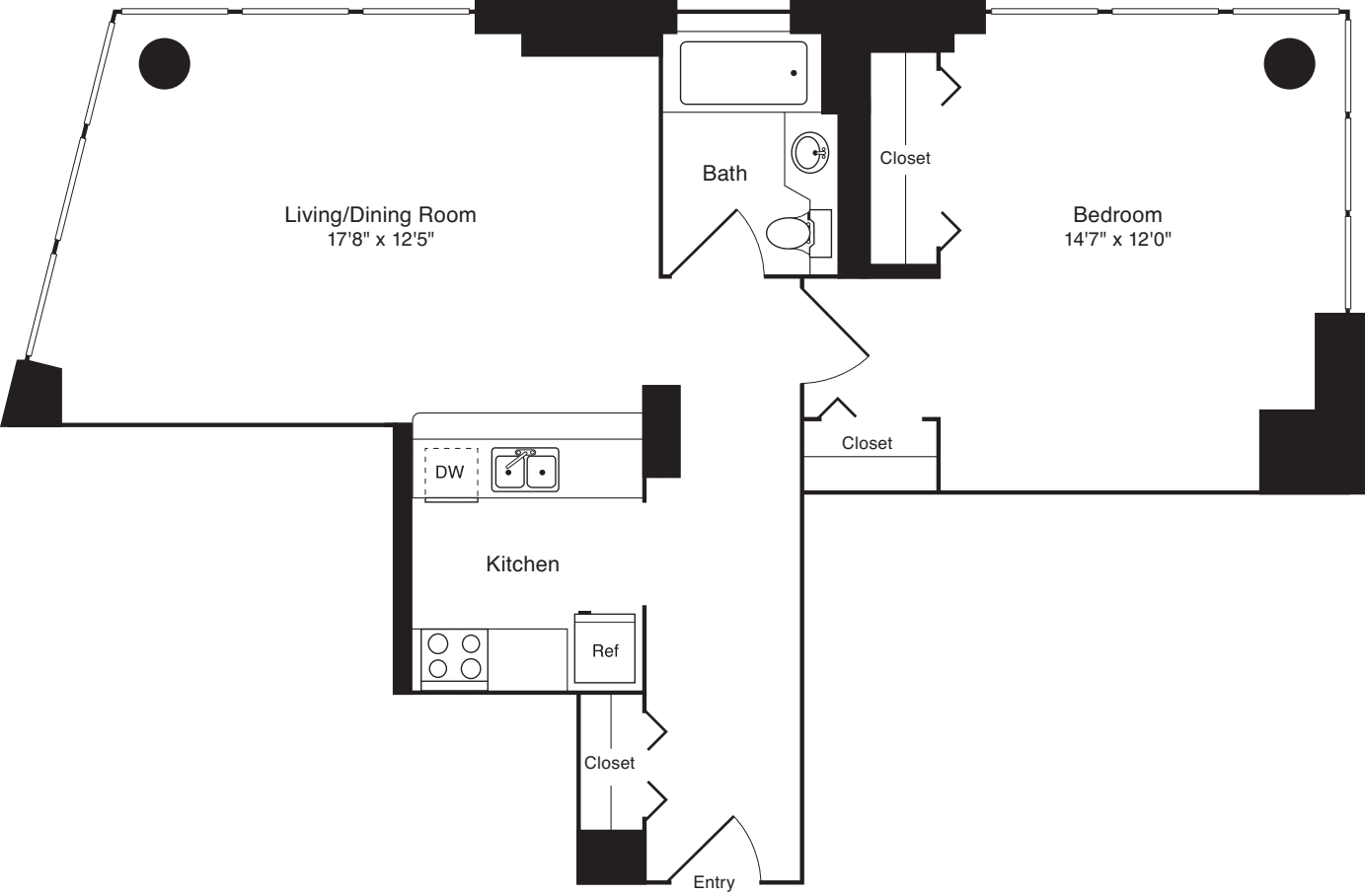 Residence E, floors 10-17 - Residence A, floor 9