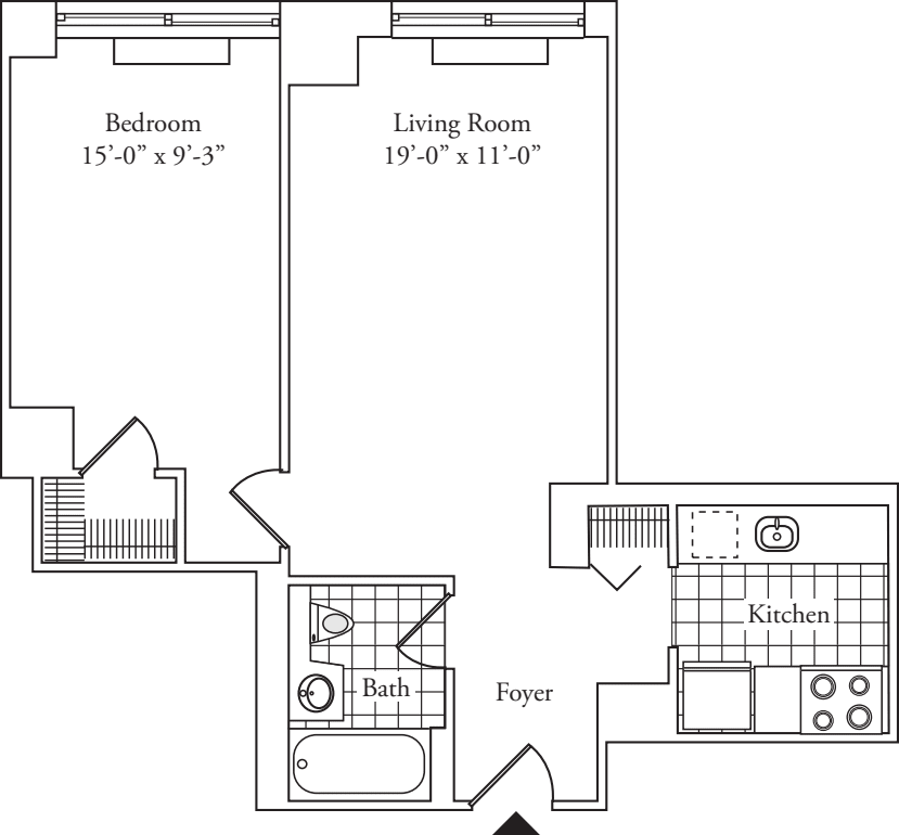 Residence J, floors 3-17 floorplan