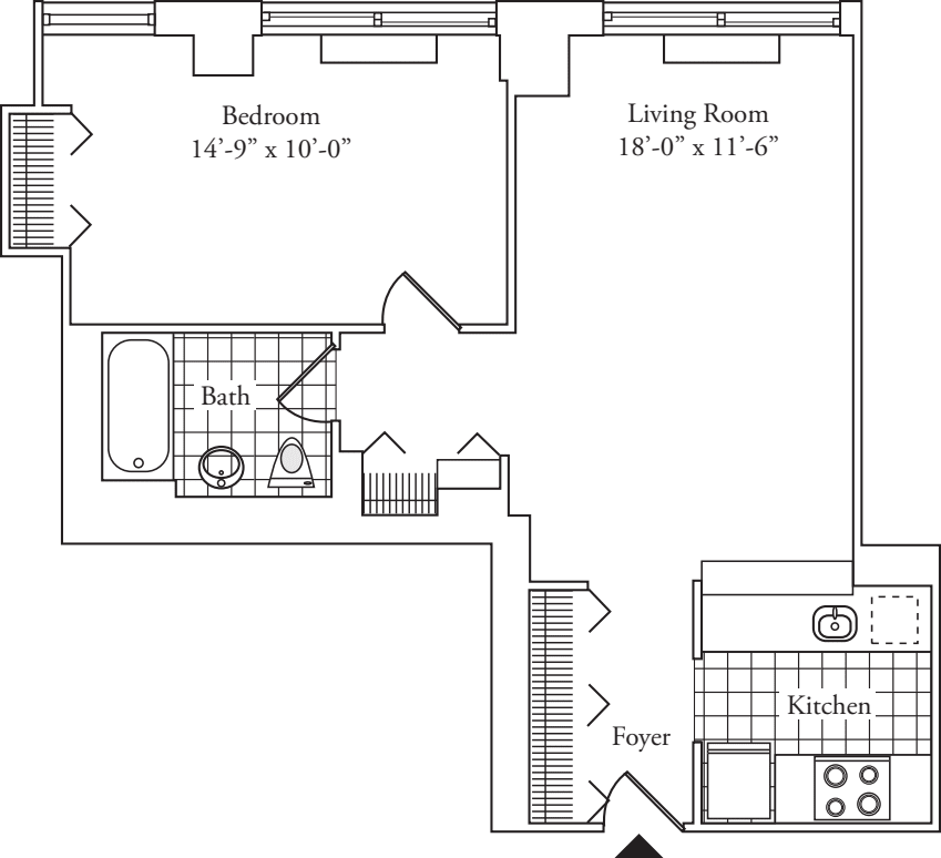 Residence H, floors 3-17 floorplan