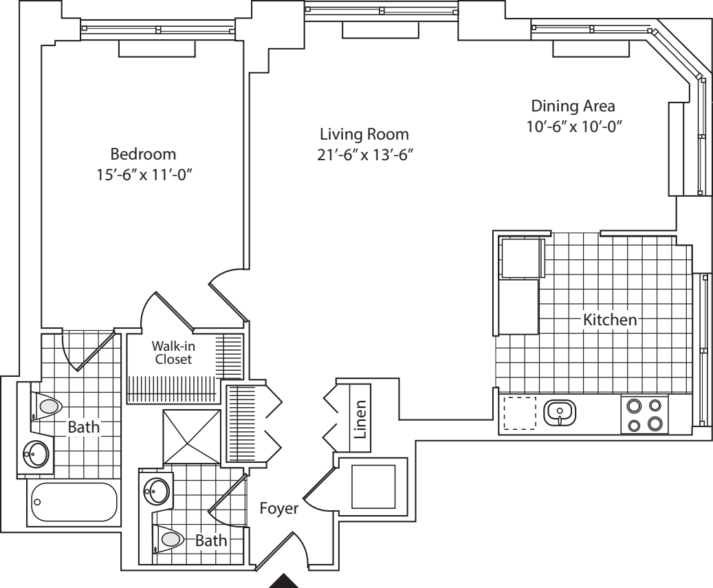 Residence A, floors 22-36 floorplan