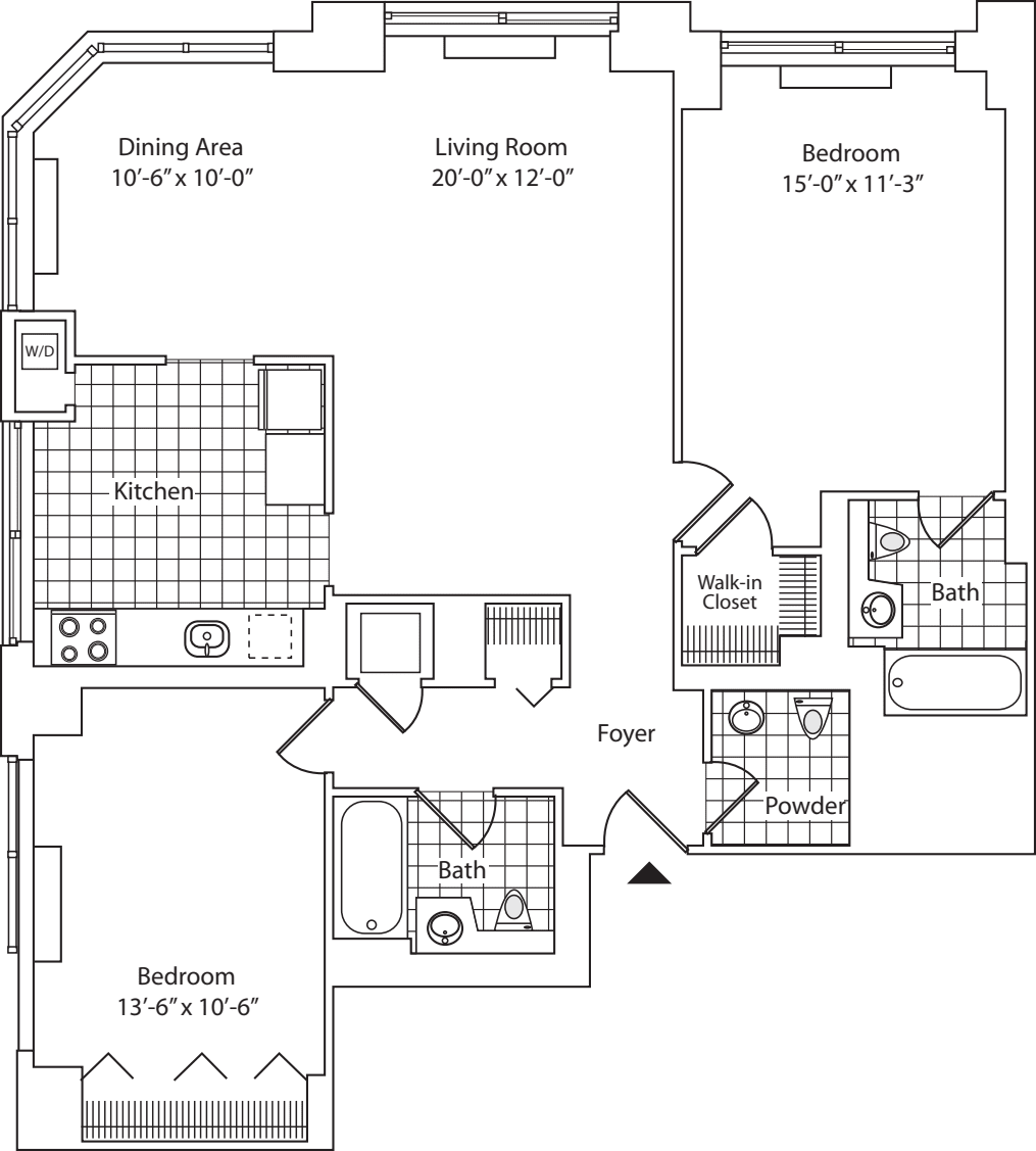 Residence E, floors 22-36 floorplan