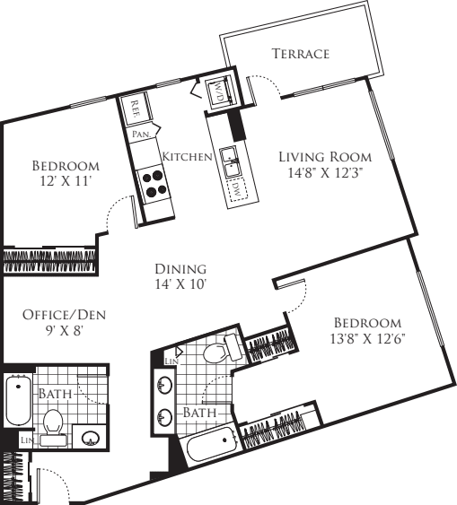 2 Bedroom FP 13 with Den floorplan