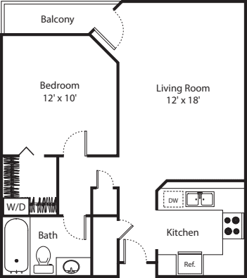 One Bedroom with W/D floorplan