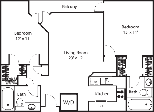 Two Bedroom with W/D floorplan