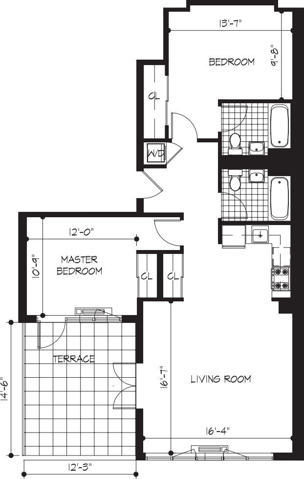 2B with Terrace floorplan