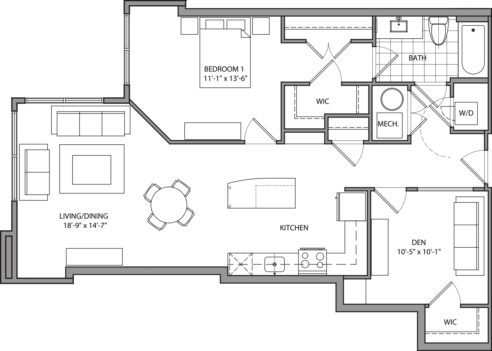 1 Bdrm J floorplan