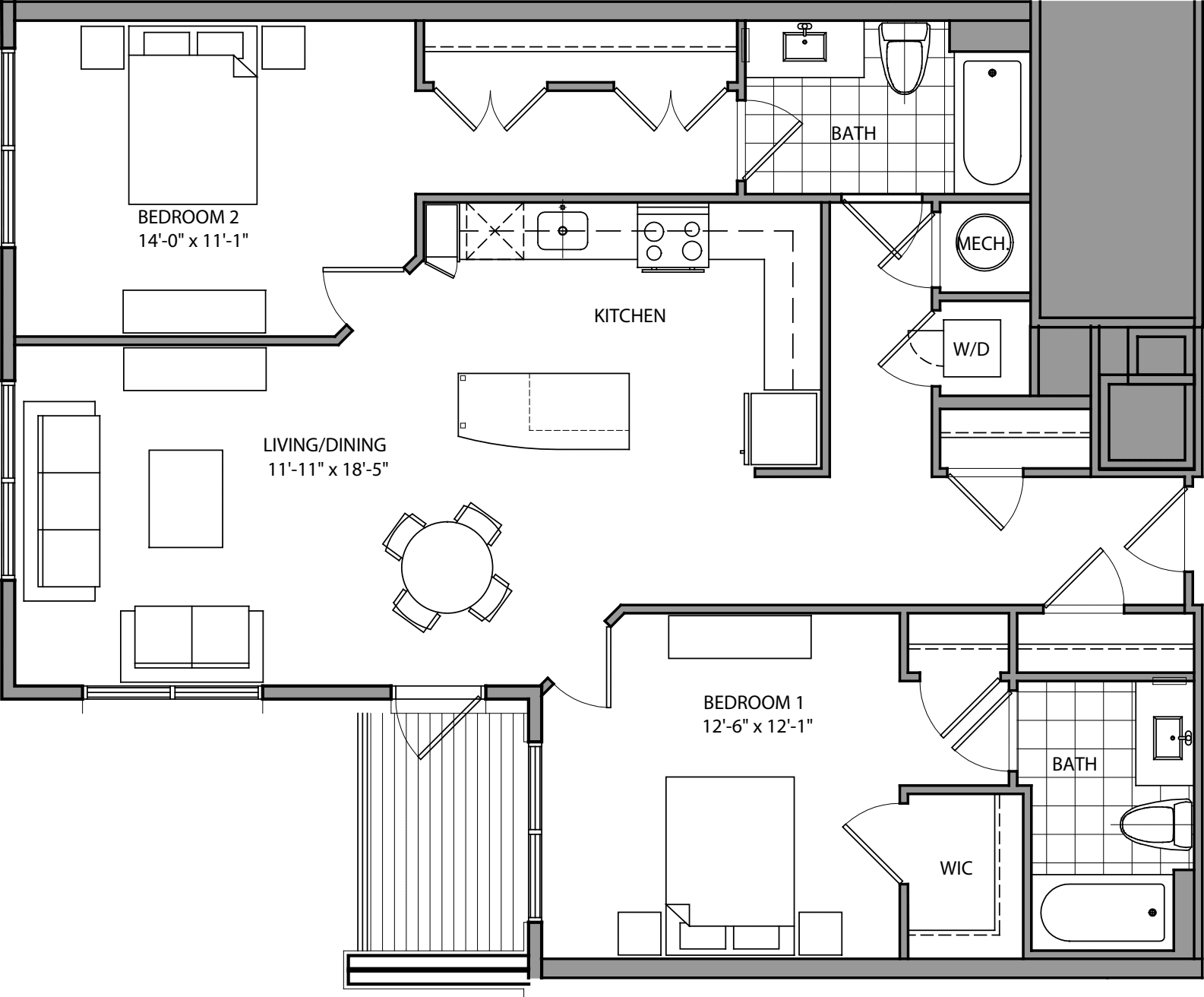 2 Bdrm Q floorplan