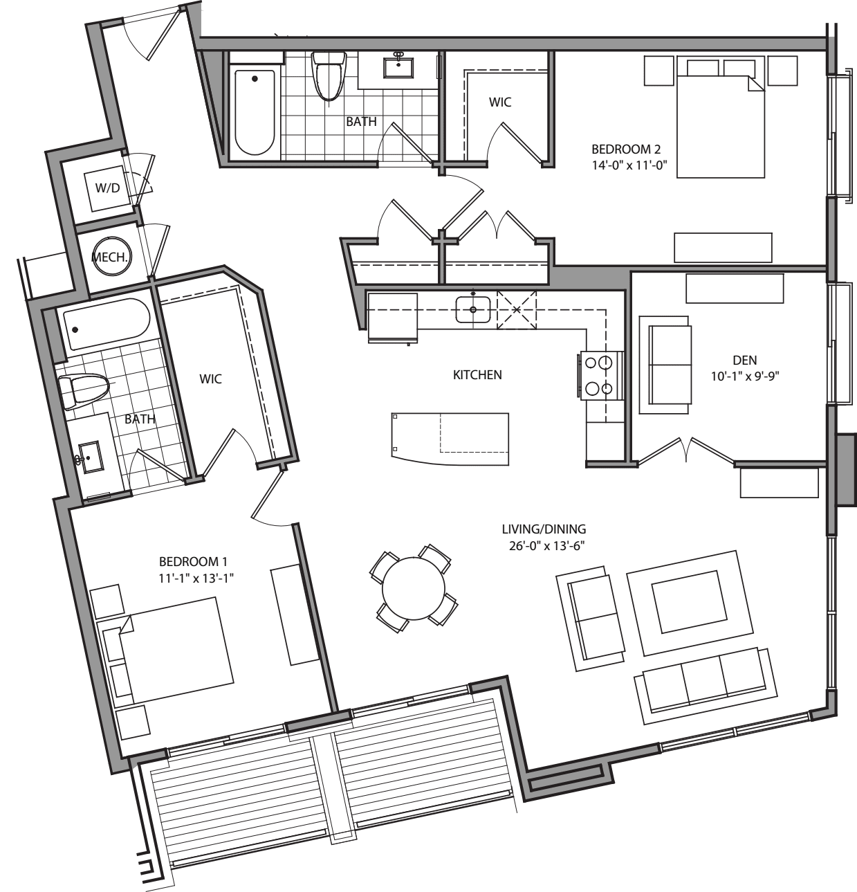2 Bdrm T floorplan